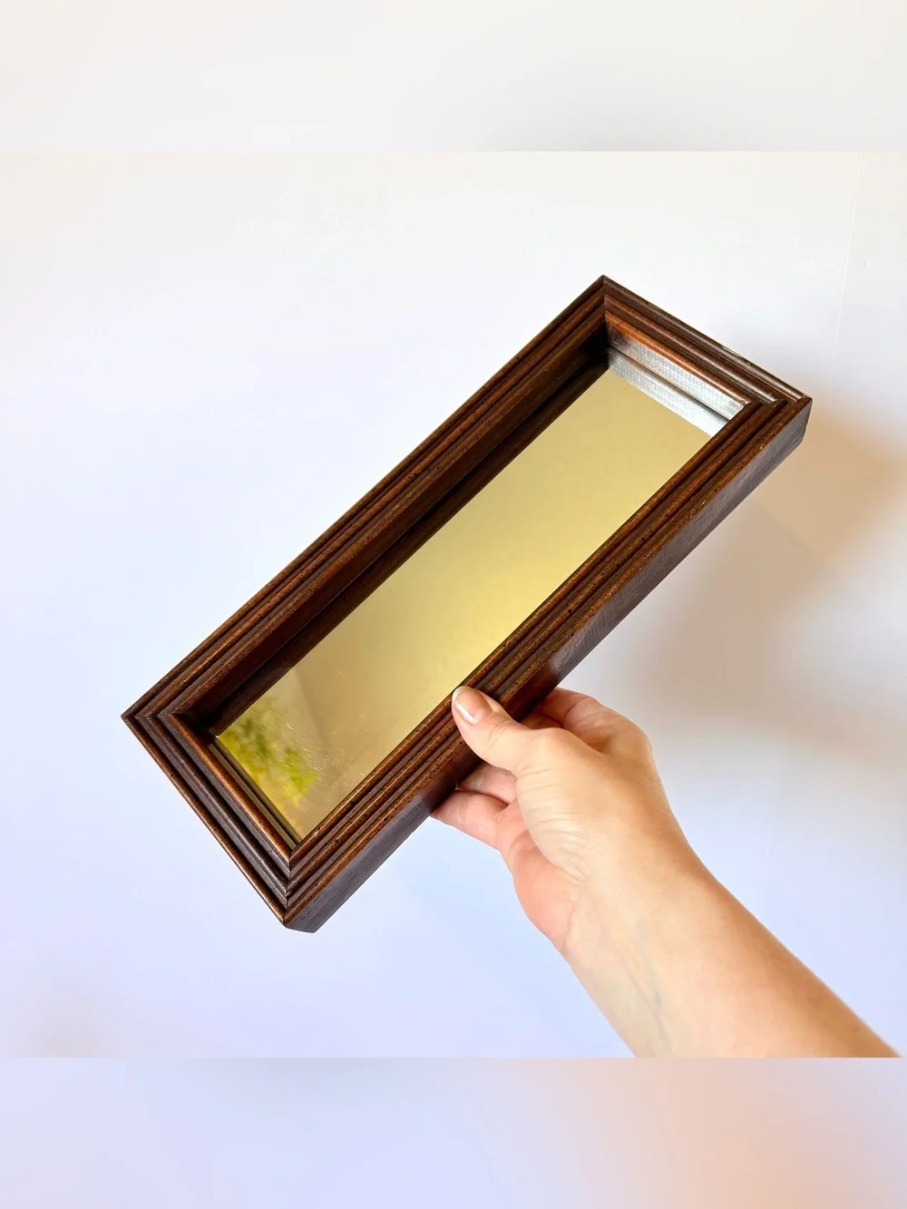 Vintage Dark Brown Wood Framed Wall Mirror Rectangular Accent Mirror 13.25 x 5.2